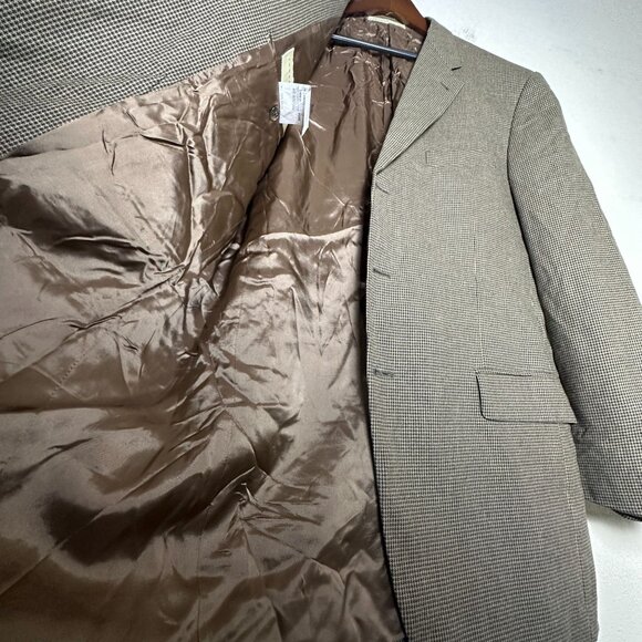 Joseph Abboud Silk Wool Houndstooth Blazer Sport Coat Jacket Men 42L Tan Brown - Picture 8 of 16